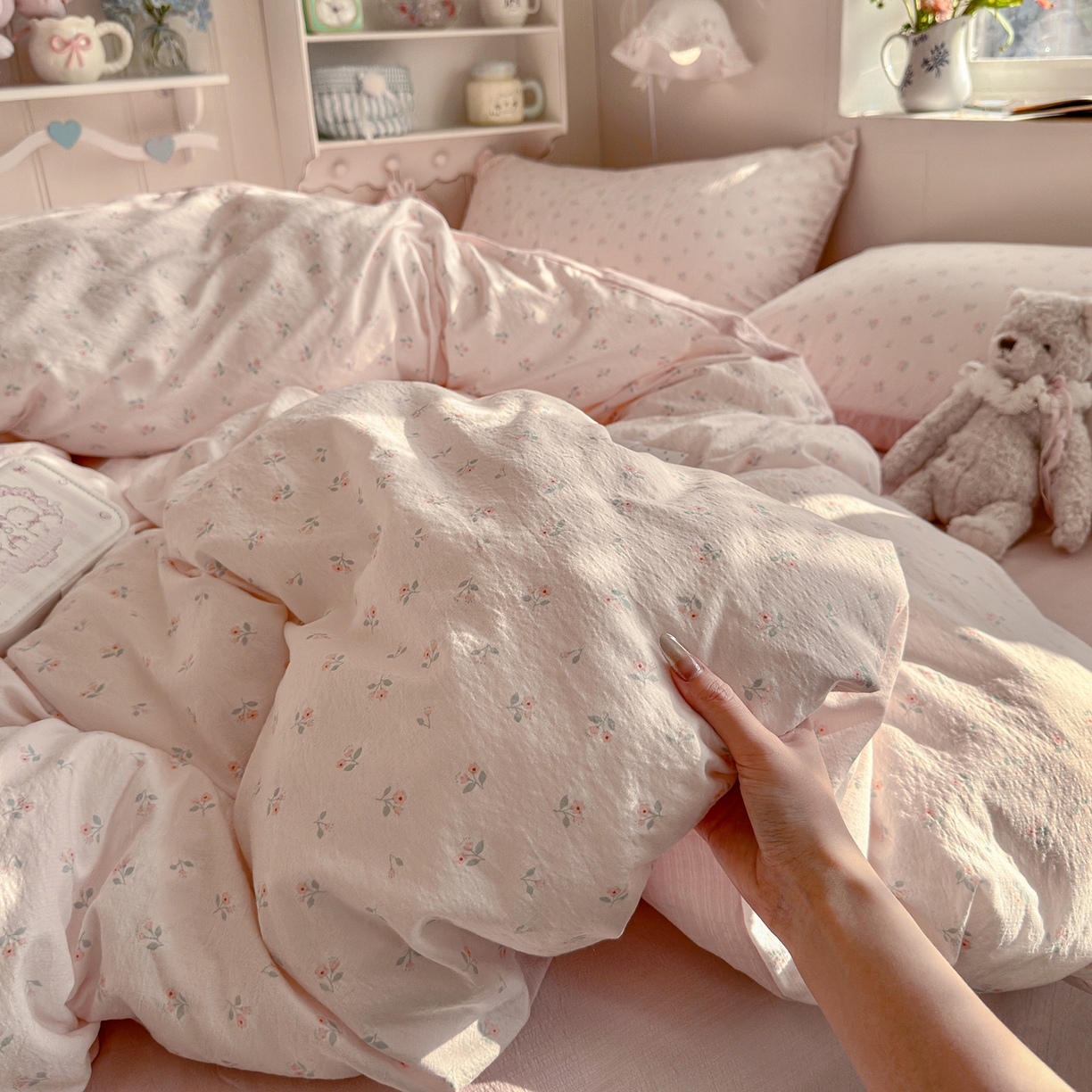 91家纺网 家纺一手货源 找家纺 罗亿家纺 2026新款小清新云感双层纱木棉四件套系列（小红书热款推荐） 甜昔