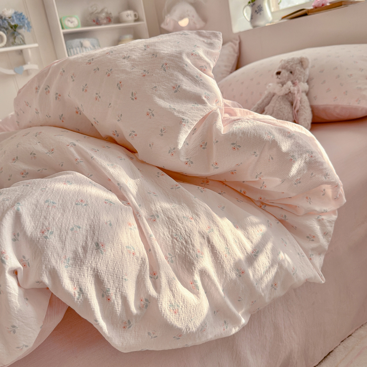 91家纺网 家纺一手货源 找家纺 罗亿家纺 2026新款小清新云感双层纱木棉四件套系列（小红书热款推荐） 甜昔