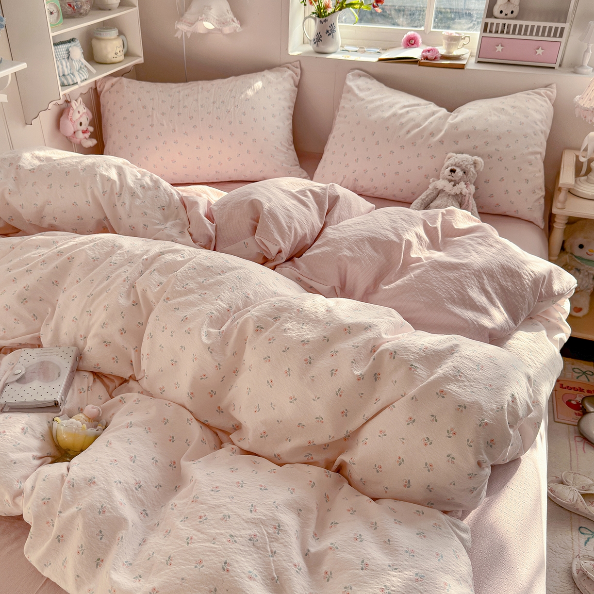 91家纺网 家纺一手货源 找家纺 罗亿家纺 2026新款小清新云感双层纱木棉四件套系列（小红书热款推荐） 甜昔