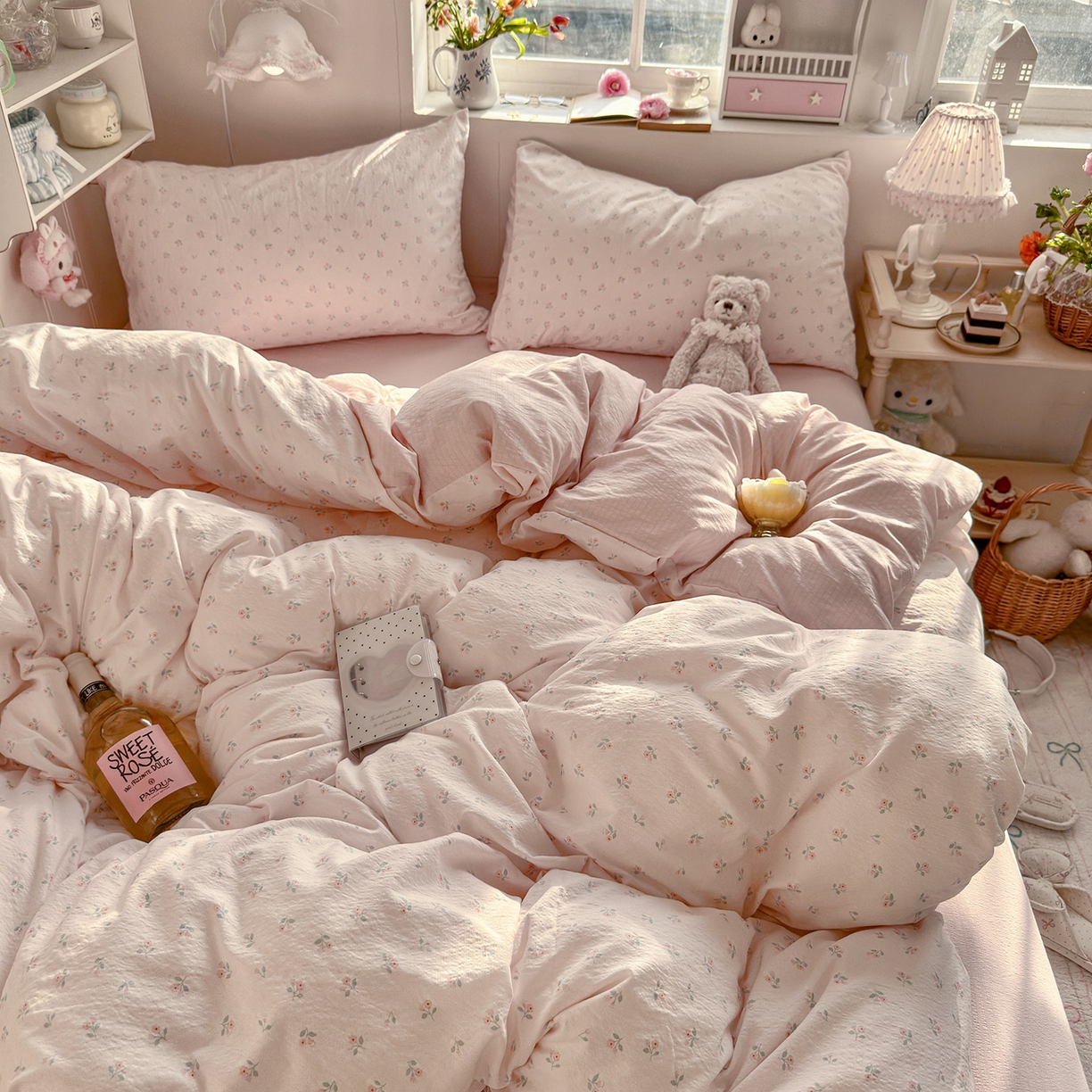 91家纺网 家纺一手货源 找家纺 罗亿家纺 2026新款小清新云感双层纱木棉四件套系列（小红书热款推荐） 甜昔