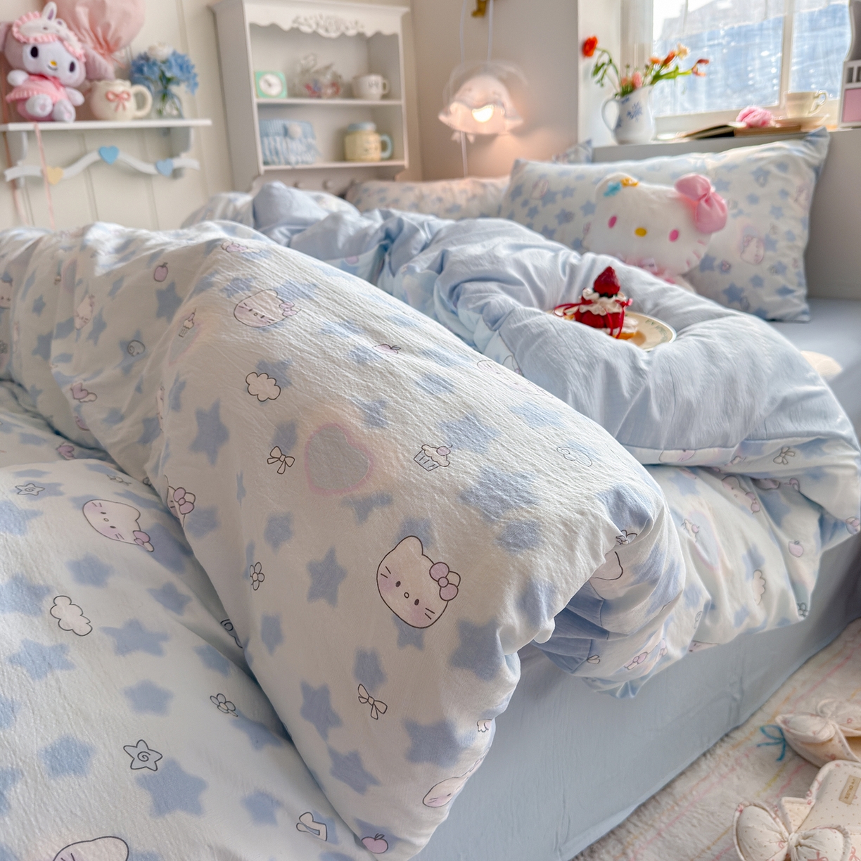 罗亿家纺 2026新款小清新云感双层纱木棉四件套系列（小红书热款推荐） 小猫数星星