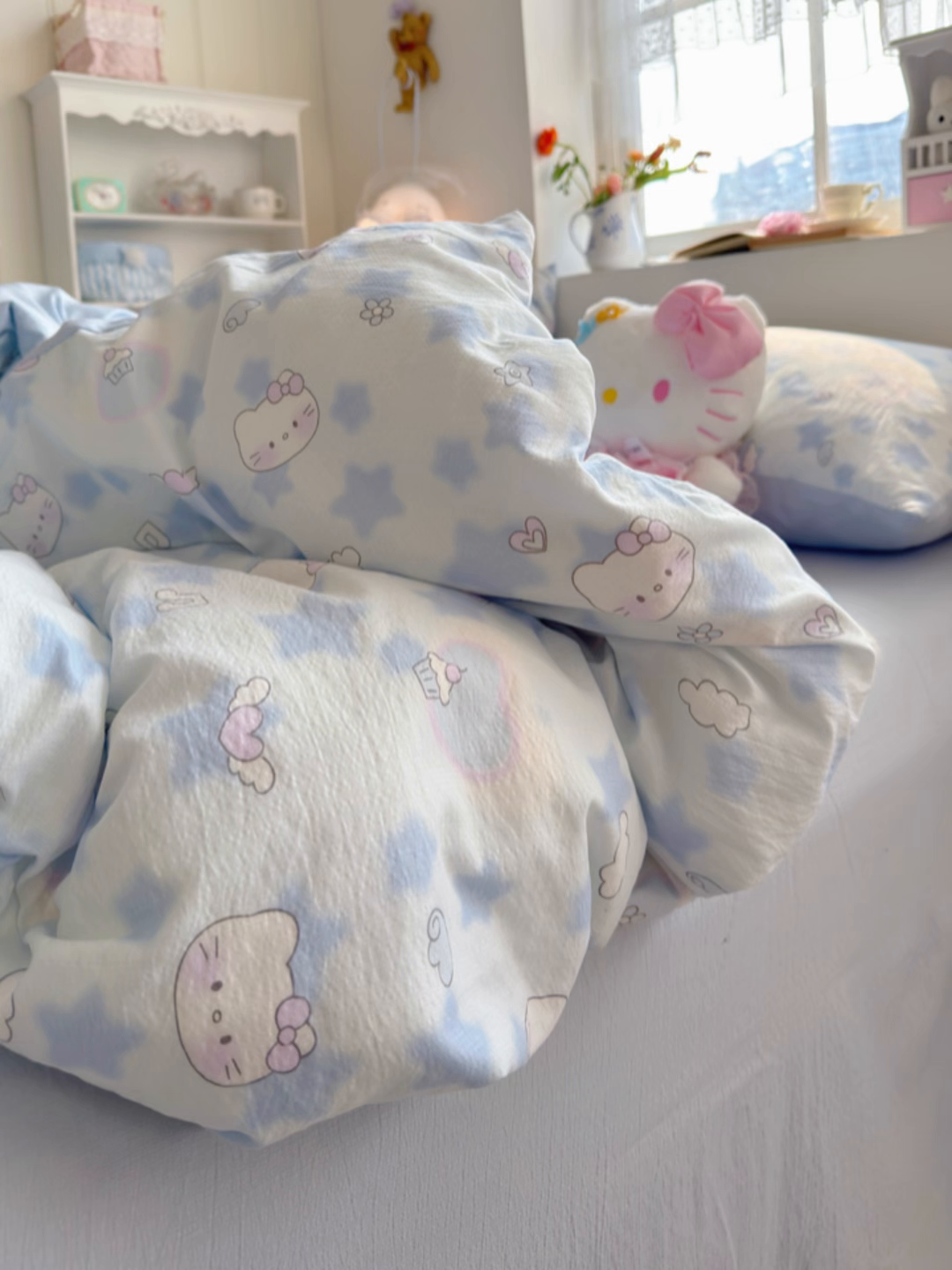 91家纺网 家纺一手货源 找家纺 罗亿家纺 2026新款小清新云感双层纱木棉四件套系列（小红书热款推荐） 小猫数星星