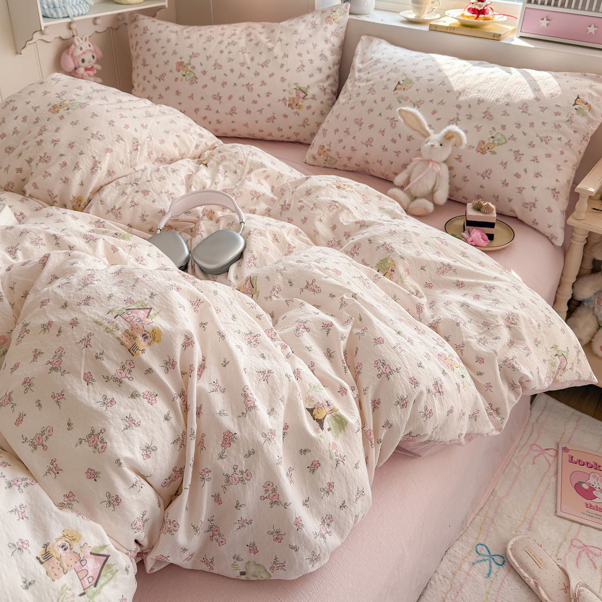 91家纺网 家纺一手货源 找家纺 罗亿家纺 2026新款小清新云感双层纱木棉四件套系列（小红书热款推荐） 星星人后花园