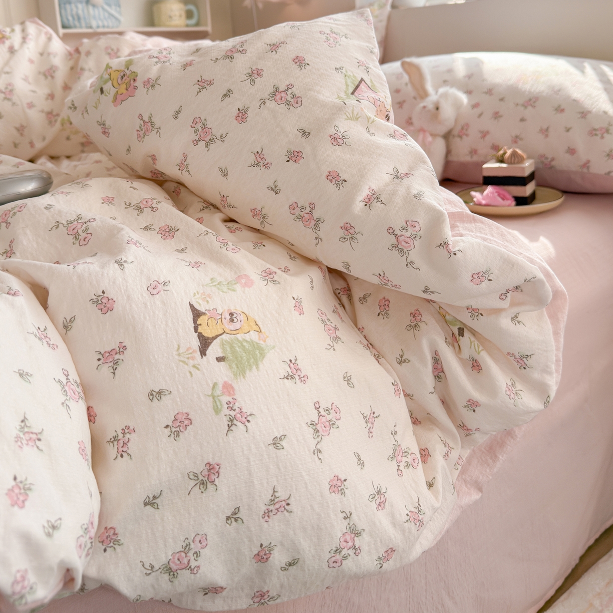 91家纺网 家纺一手货源 找家纺 罗亿家纺 2026新款小清新云感双层纱木棉四件套系列（小红书热款推荐） 星星人后花园