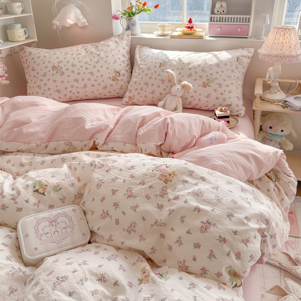 91家纺网 家纺一手货源 找家纺 罗亿家纺 2026新款小清新云感双层纱木棉四件套系列（小红书热款推荐） 星星人后花园