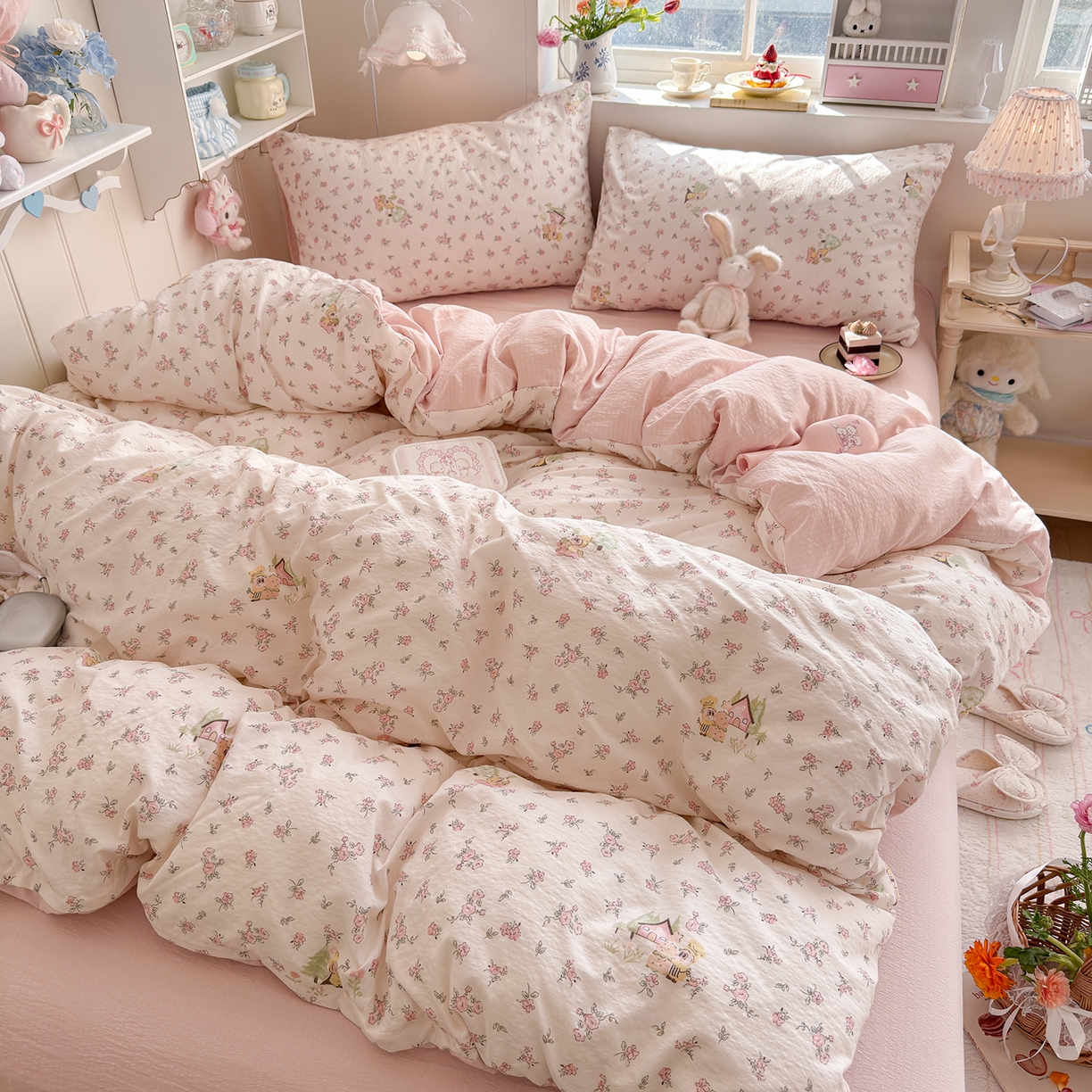 91家纺网 家纺一手货源 找家纺 罗亿家纺 2026新款小清新云感双层纱木棉四件套系列（小红书热款推荐） 星星人后花园