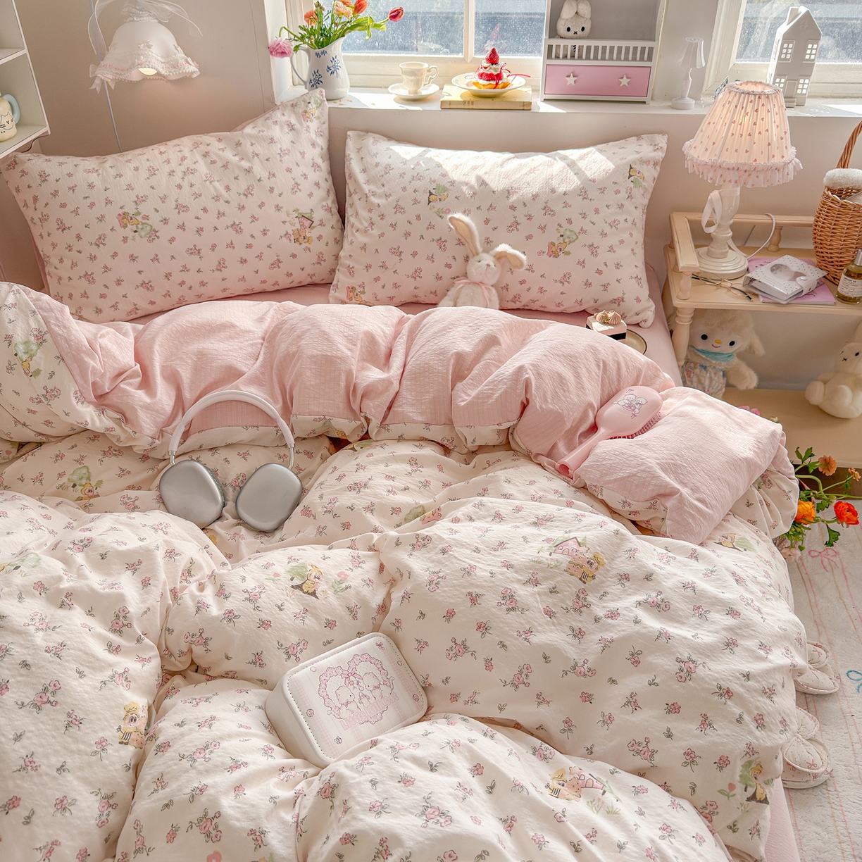 91家纺网 家纺一手货源 找家纺 罗亿家纺 2026新款小清新云感双层纱木棉四件套系列（小红书热款推荐） 星星人后花园