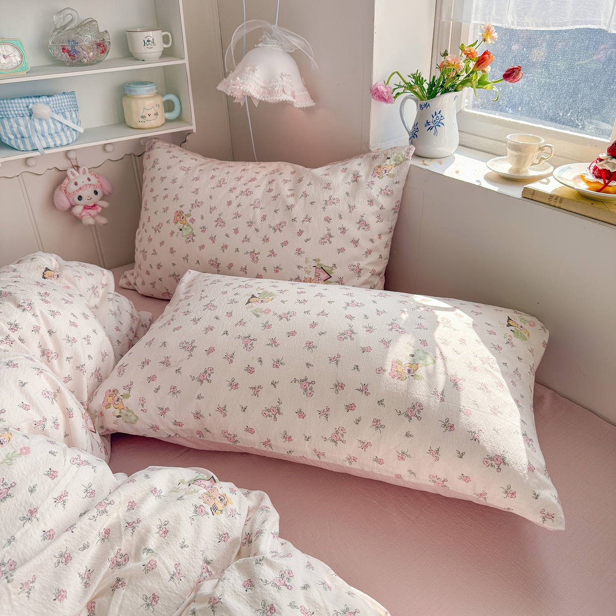 91家纺网 家纺一手货源 找家纺 罗亿家纺 2026新款小清新云感双层纱木棉四件套系列（小红书热款推荐） 星星人后花园