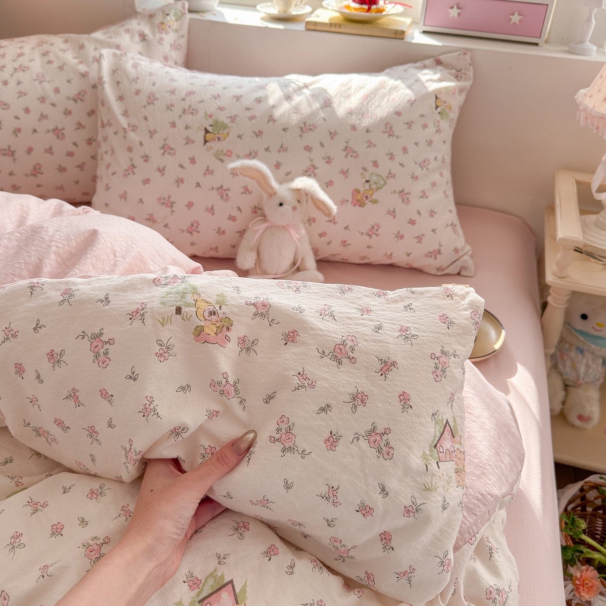 91家纺网 家纺一手货源 找家纺 罗亿家纺 2026新款小清新云感双层纱木棉四件套系列（小红书热款推荐） 星星人后花园