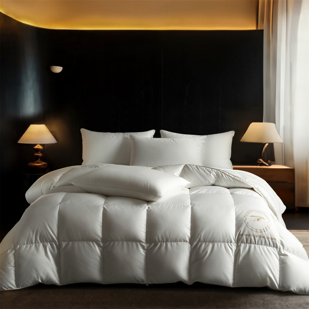 91家纺网 家纺一手货源 找家纺 （总）头等舱 80s柔舒棉(高支防钻绒面料) 新国标95白鹅绒被（空镜图）