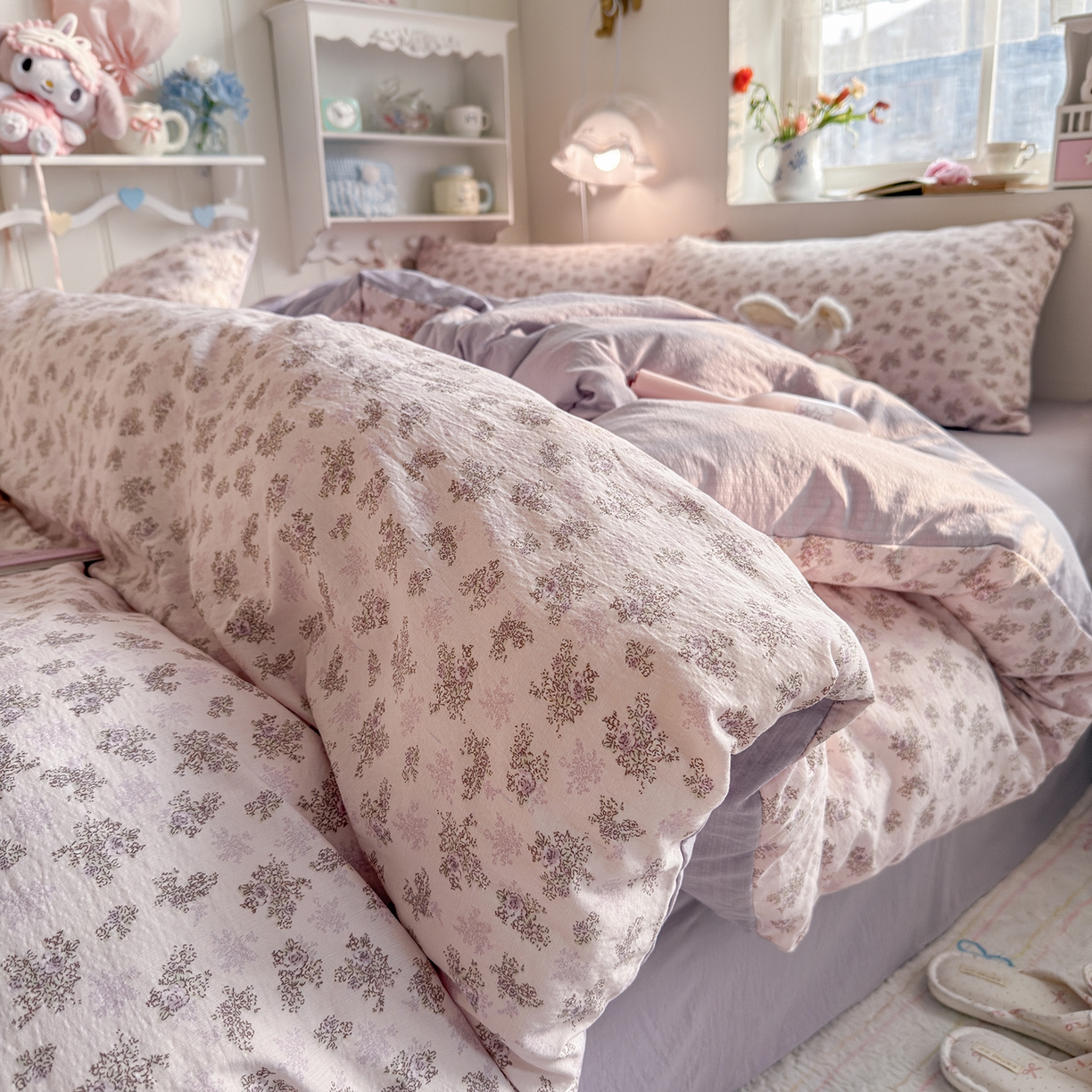 罗亿家纺 2026新款小清新云感双层纱木棉四件套系列（小红书热款推荐） 薰衣草