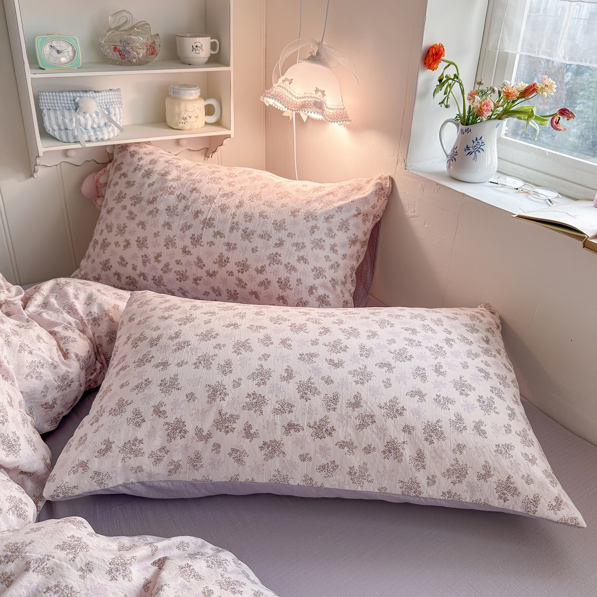 91家纺网 家纺一手货源 找家纺 罗亿家纺 2026新款小清新云感双层纱木棉四件套系列（小红书热款推荐） 薰衣草