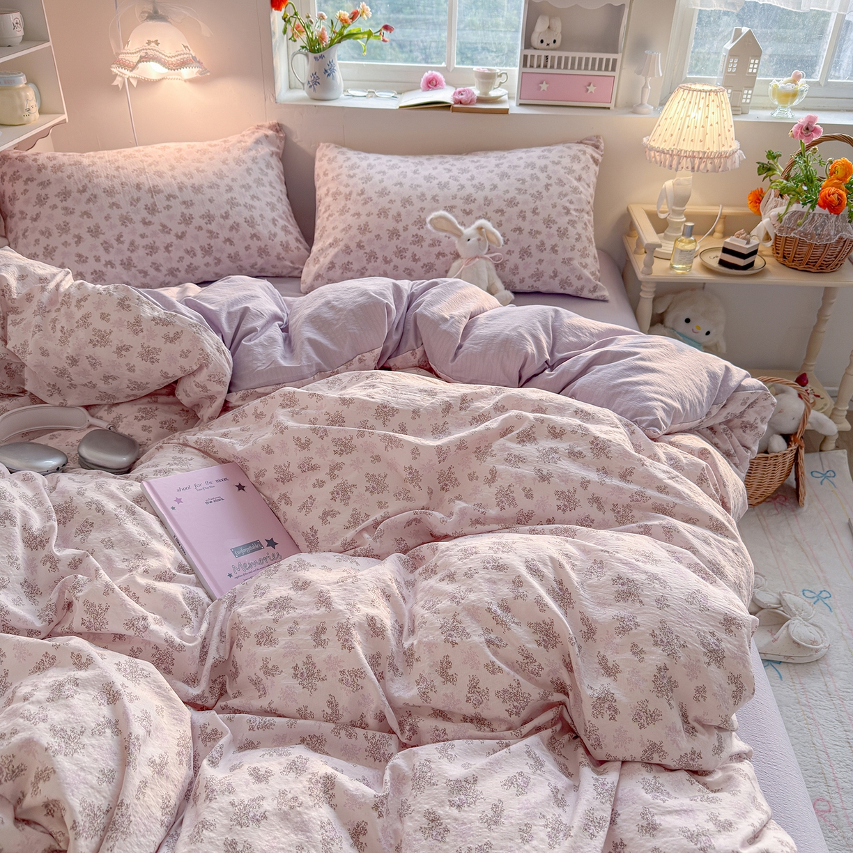 91家纺网 家纺一手货源 找家纺 罗亿家纺 2026新款小清新云感双层纱木棉四件套系列（小红书热款推荐） 薰衣草