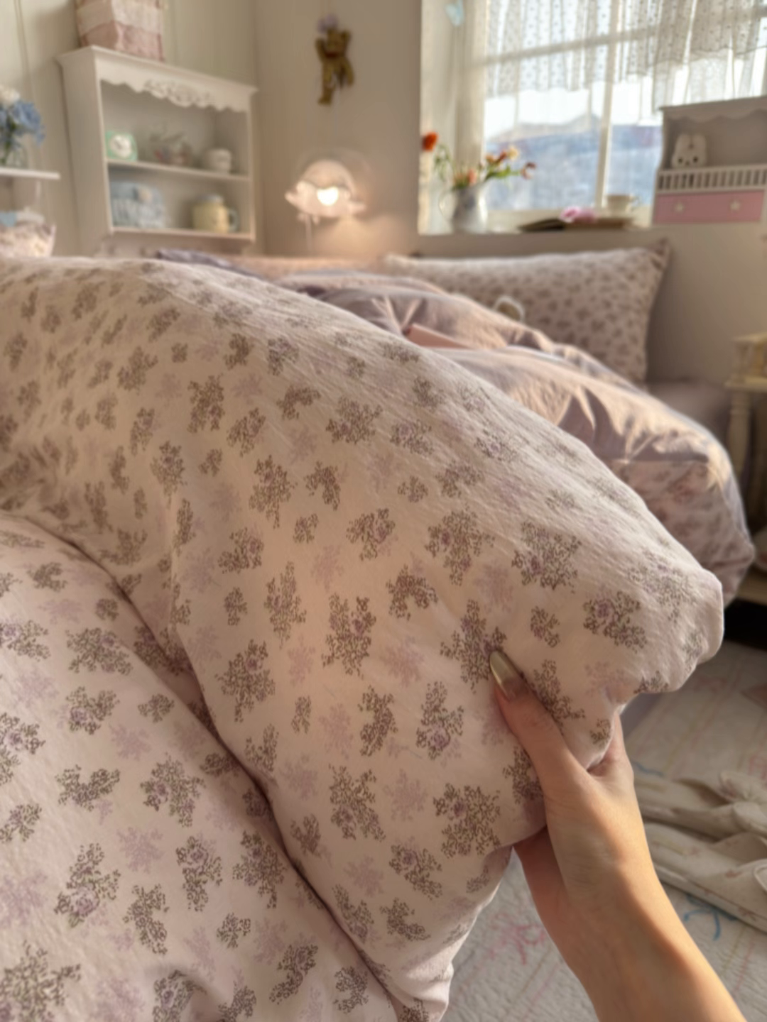 91家纺网 家纺一手货源 找家纺 罗亿家纺 2026新款小清新云感双层纱木棉四件套系列（小红书热款推荐） 薰衣草