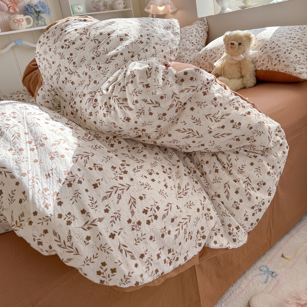 91家纺网 家纺一手货源 找家纺 罗亿家纺 2026新款小清新云感双层纱木棉四件套系列（小红书热款推荐） 枝蔓