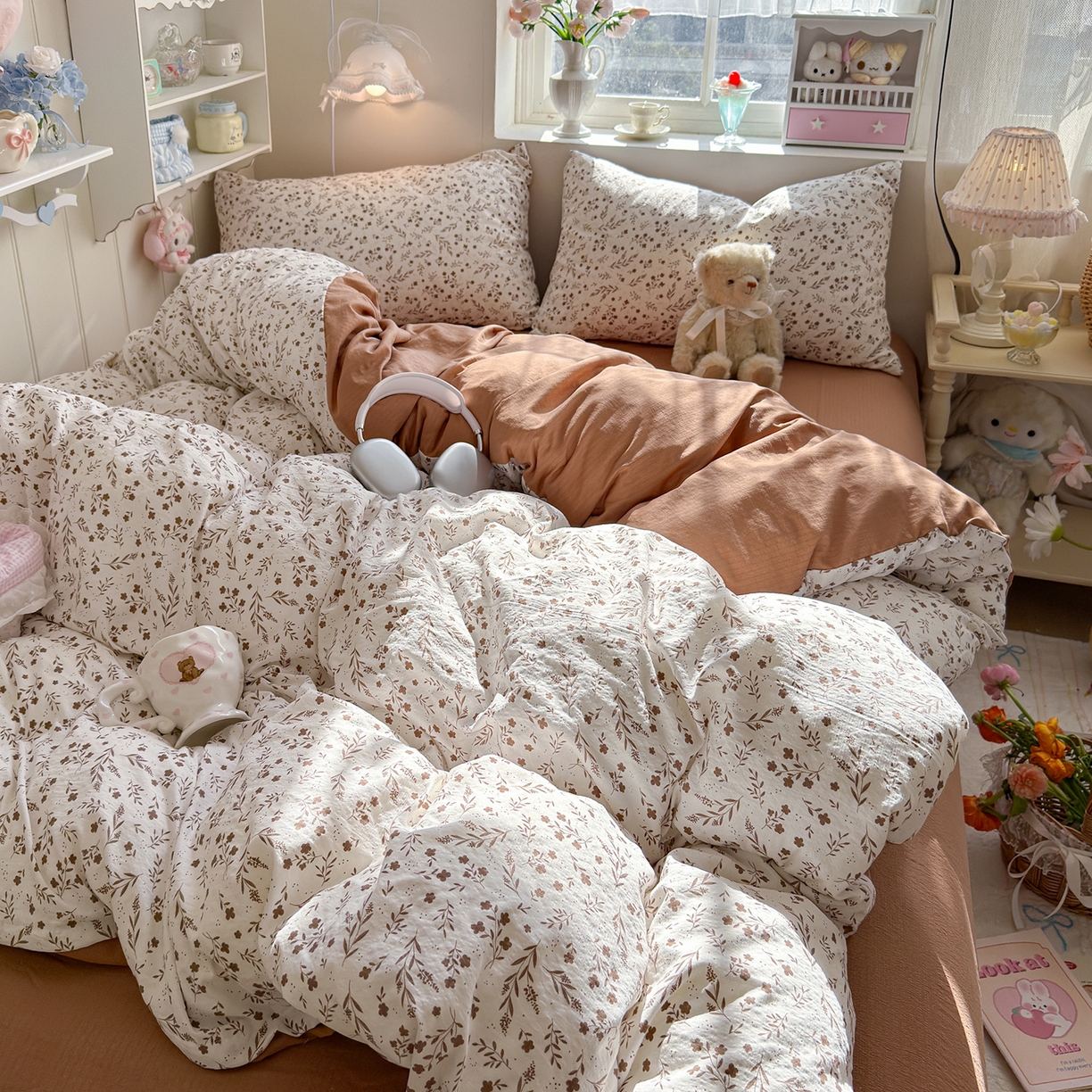 91家纺网 家纺一手货源 找家纺 罗亿家纺 2026新款小清新云感双层纱木棉四件套系列（小红书热款推荐） 枝蔓