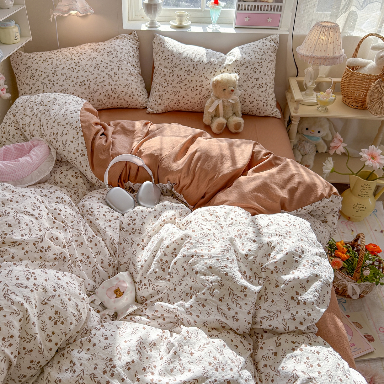 91家纺网 家纺一手货源 找家纺 罗亿家纺 2026新款小清新云感双层纱木棉四件套系列（小红书热款推荐） 枝蔓