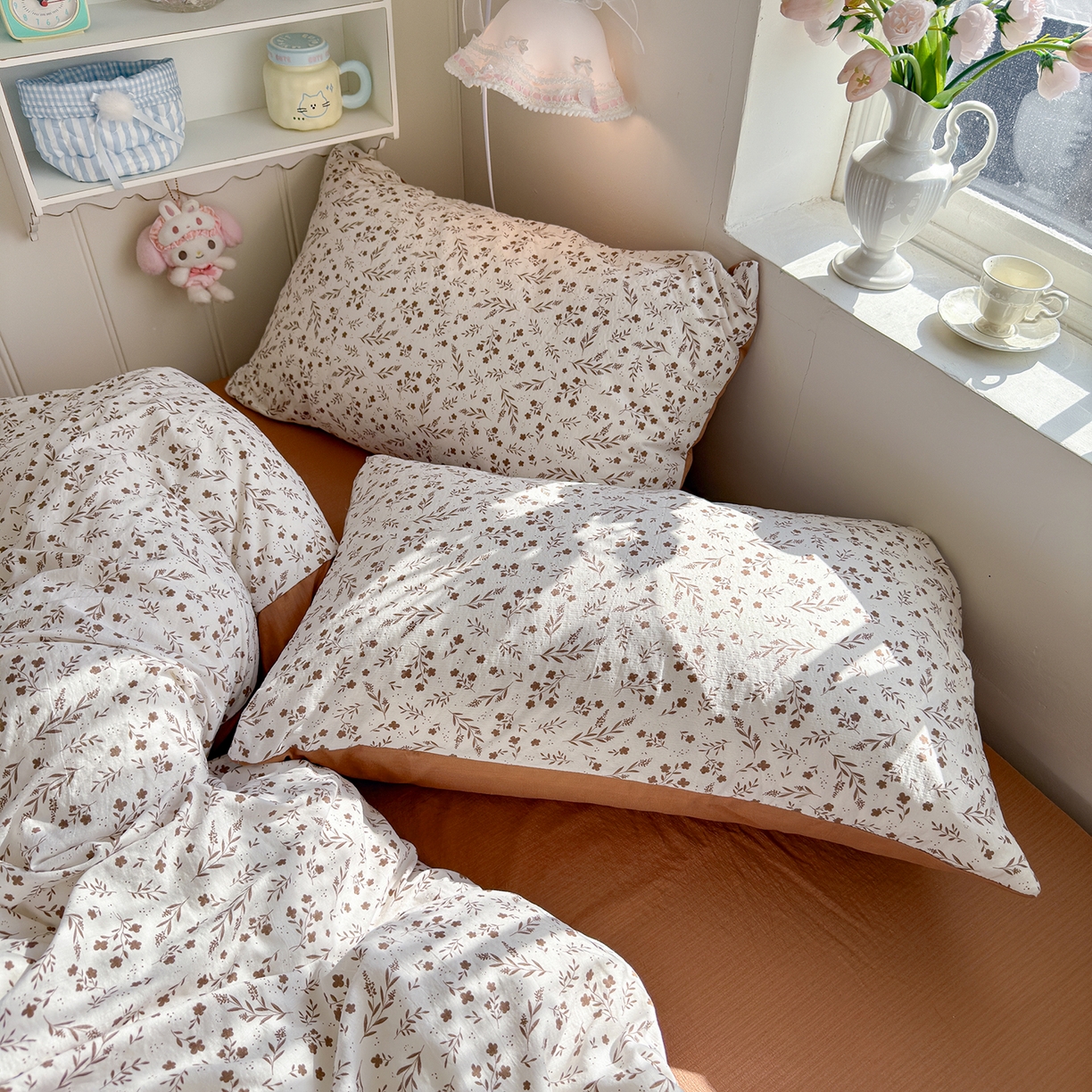 91家纺网 家纺一手货源 找家纺 罗亿家纺 2026新款小清新云感双层纱木棉四件套系列（小红书热款推荐） 枝蔓