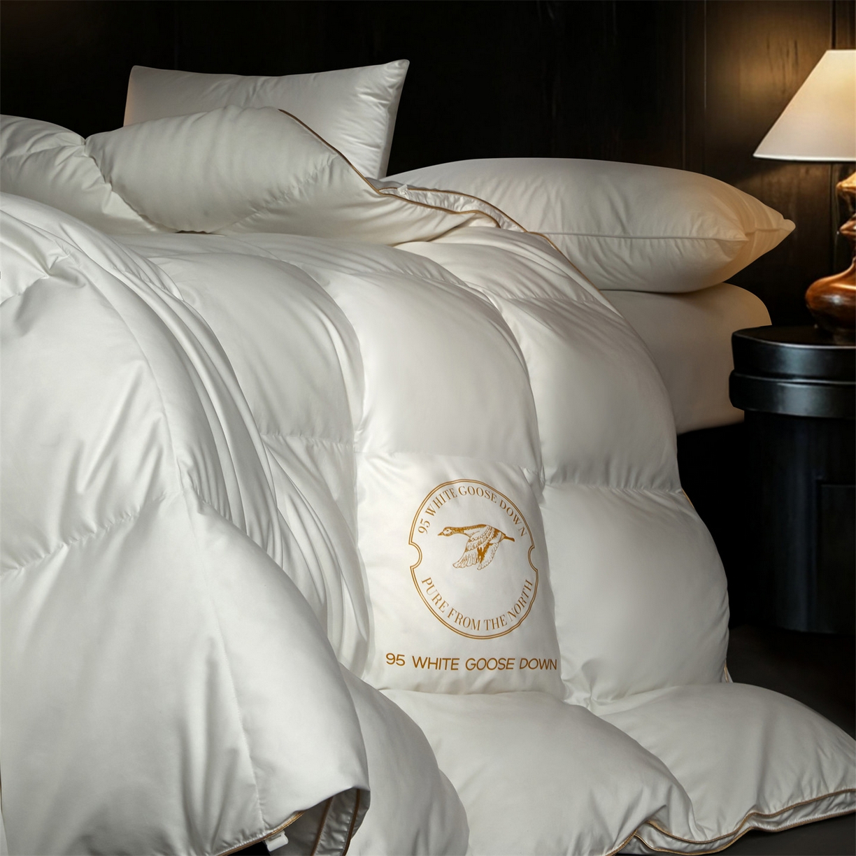 91家纺网 家纺一手货源 找家纺 （总）头等舱 80s柔舒棉(高支防钻绒面料) 新国标95白鹅绒被（空镜图）