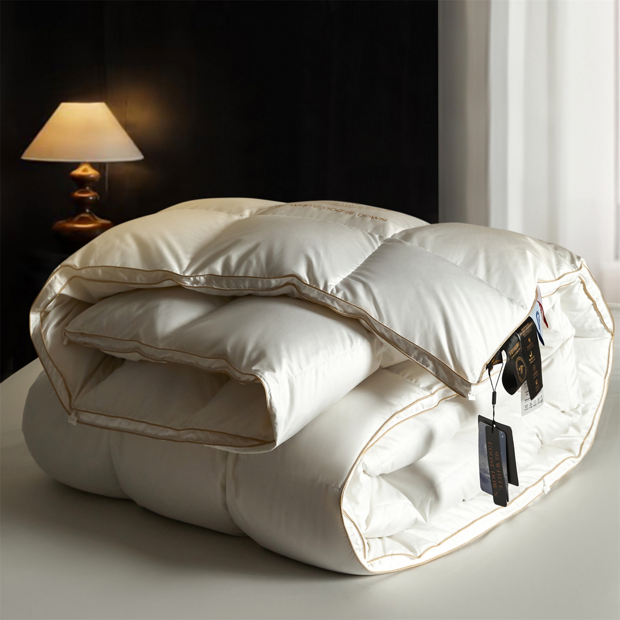 91家纺网 家纺一手货源 找家纺 （总）头等舱 80s柔舒棉(高支防钻绒面料) 新国标95白鹅绒被（空镜图）