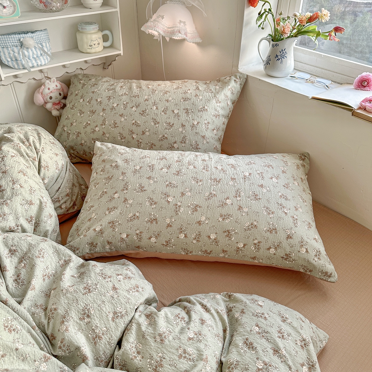 91家纺网 家纺一手货源 找家纺 罗亿家纺 2026新款小清新云感双层纱木棉四件套系列（小红书热款推荐） 棕韵梦境