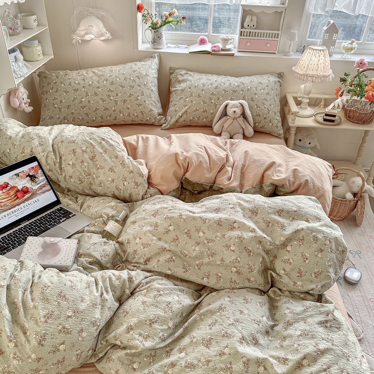 91家纺网 家纺一手货源 找家纺 罗亿家纺 2026新款小清新云感双层纱木棉四件套系列（小红书热款推荐） 棕韵梦境