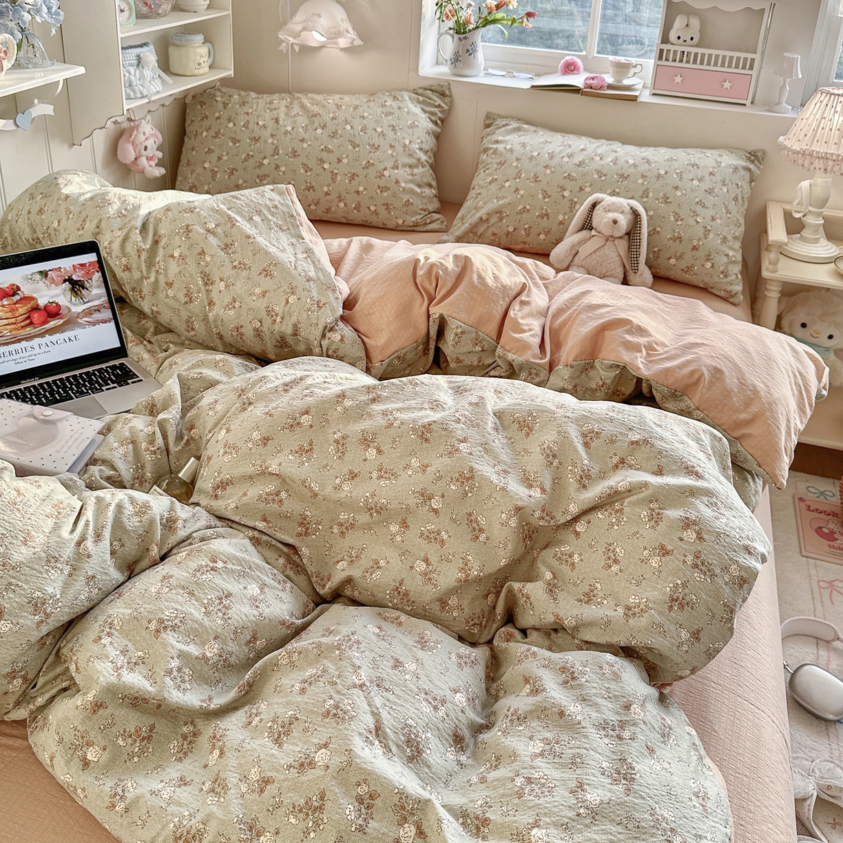 91家纺网 家纺一手货源 找家纺 罗亿家纺 2026新款小清新云感双层纱木棉四件套系列（小红书热款推荐） 棕韵梦境