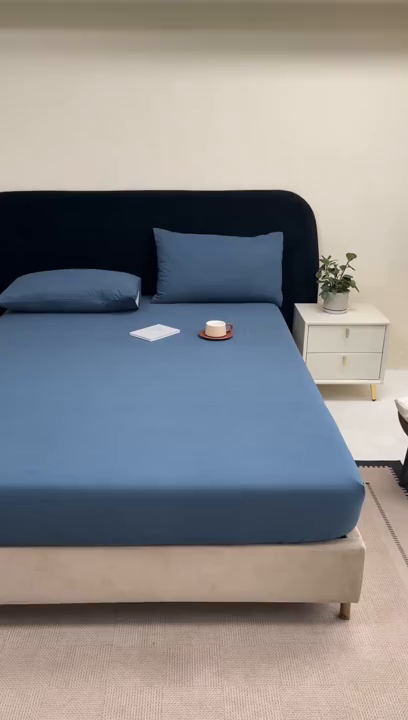 91家纺网 家纺一手货源 找家纺 三悦四季 2026新款纯色亲肤磨毛防水床笠跨境直播爆款床笠三件套外贸可定制任意尺寸 雾霾蓝