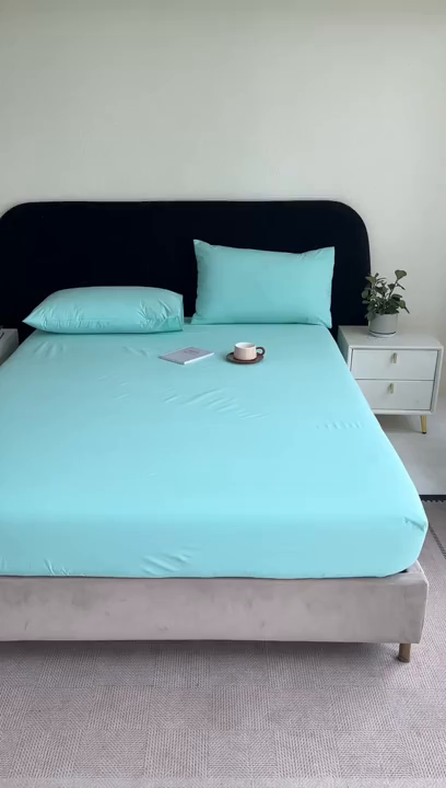 91家纺网 家纺一手货源 找家纺 三悦四季 2026新款纯色亲肤磨毛防水床笠跨境直播爆款床笠三件套外贸可定制任意尺寸 水绿