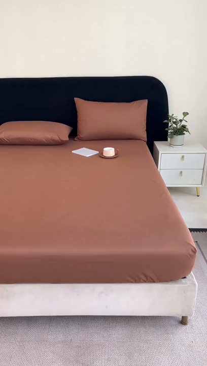 91家纺网 家纺一手货源 找家纺 三悦四季 2026新款纯色亲肤磨毛防水床笠跨境直播爆款床笠三件套外贸可定制任意尺寸 咖色