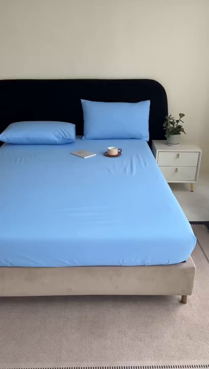 91家纺网 家纺一手货源 找家纺 三悦四季 2026新款纯色亲肤磨毛防水床笠跨境直播爆款床笠三件套外贸可定制任意尺寸 天蓝