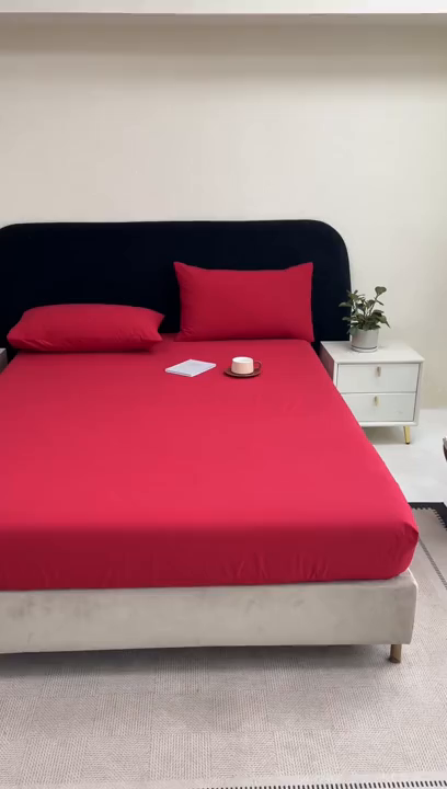 91家纺网 家纺一手货源 找家纺 三悦四季 2026新款纯色亲肤磨毛防水床笠跨境直播爆款床笠三件套外贸可定制任意尺寸 酒红