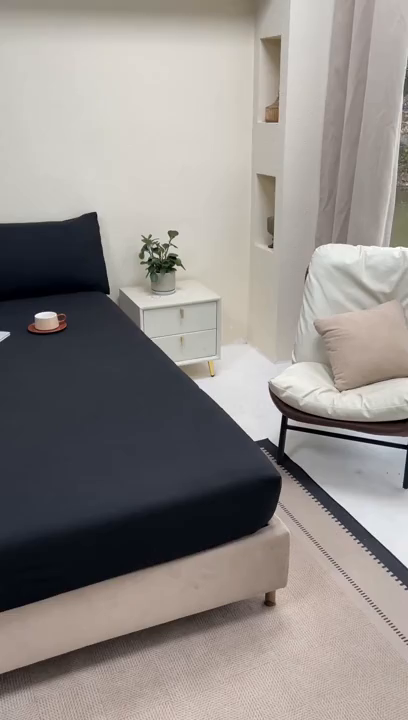 91家纺网 家纺一手货源 找家纺 三悦四季 2026新款纯色亲肤磨毛防水床笠跨境直播爆款床笠三件套外贸可定制任意尺寸 黑色