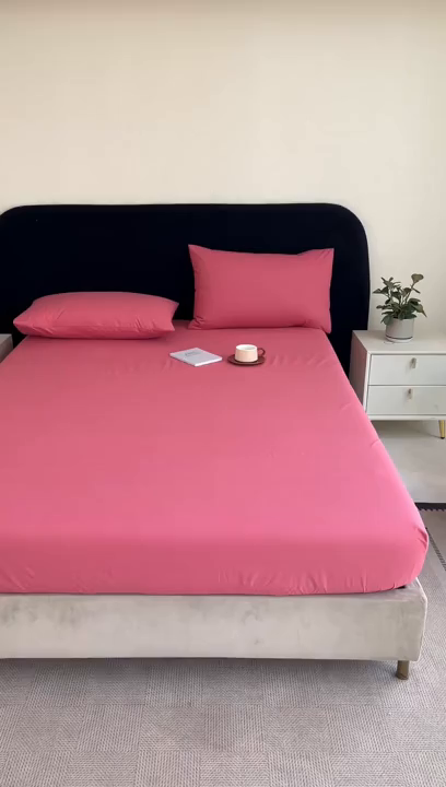 91家纺网 家纺一手货源 找家纺 三悦四季 2026新款纯色亲肤磨毛防水床笠跨境直播爆款床笠三件套外贸可定制任意尺寸 豆沙