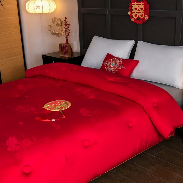 91家纺网 家纺一手货源 找家纺 （总）壹张床 2026新款全棉纯棉60支提花婚庆喜被冬被被子被芯