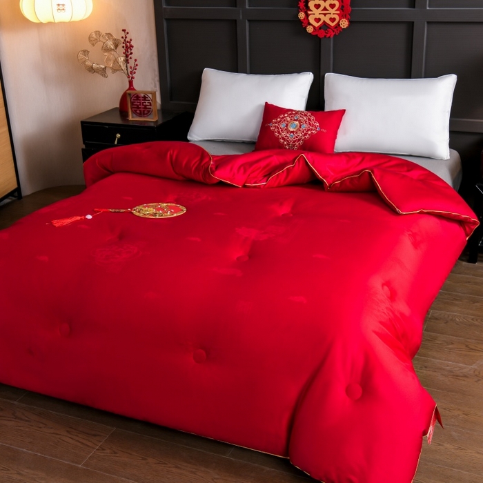 91家纺网 家纺一手货源 找家纺 （总）壹张床 2026新款全棉纯棉60支提花婚庆喜被冬被被子被芯