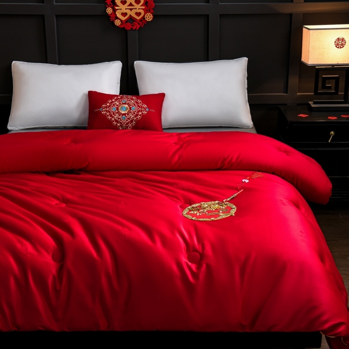 91家纺网 家纺一手货源 找家纺 壹张床 2026新款全棉纯棉60支提花婚庆喜被冬被被子被芯 喜事临门