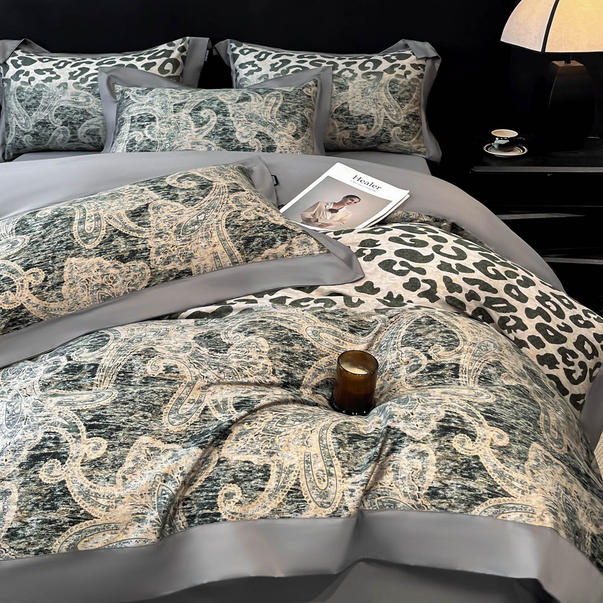 91家纺网 家纺一手货源 找家纺 （总）博纳家纺 2026新款正宗60支纯棉 活性数码印花 宽边高级简奢 撞色拼角 纯棉四件套