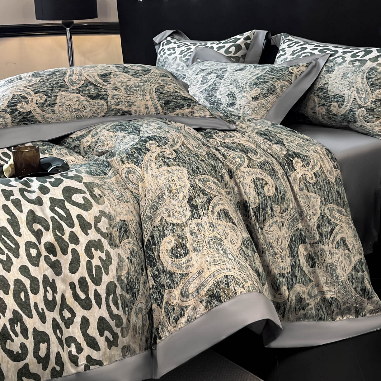 91家纺网 家纺一手货源 找家纺 （总）博纳家纺 2026新款正宗60支纯棉 活性数码印花 宽边高级简奢 撞色拼角 纯棉四件套