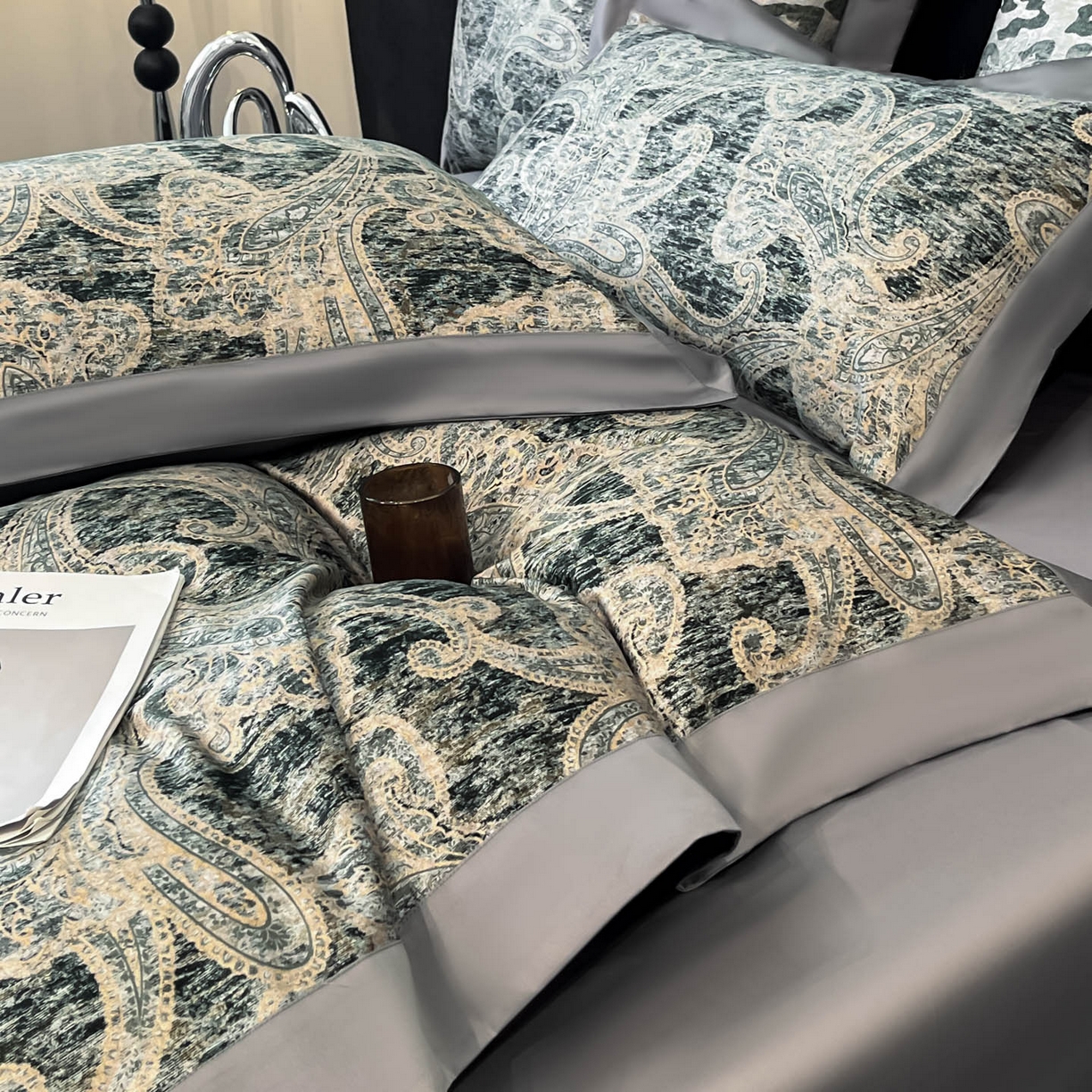 91家纺网 家纺一手货源 找家纺 （总）博纳家纺 2026新款正宗60支纯棉 活性数码印花 宽边高级简奢 撞色拼角 纯棉四件套