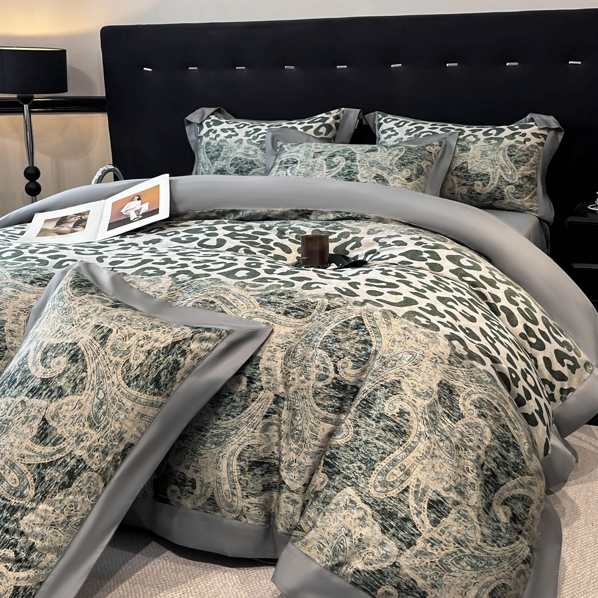 91家纺网 家纺一手货源 找家纺 （总）博纳家纺 2026新款正宗60支纯棉 活性数码印花 宽边高级简奢 撞色拼角 纯棉四件套