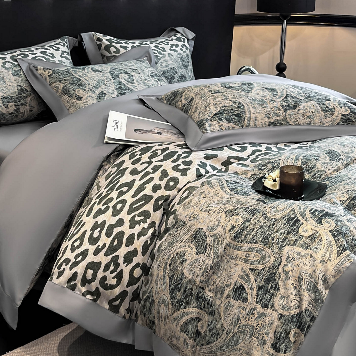 91家纺网 家纺一手货源 找家纺 （总）博纳家纺 2026新款正宗60支纯棉 活性数码印花 宽边高级简奢 撞色拼角 纯棉四件套