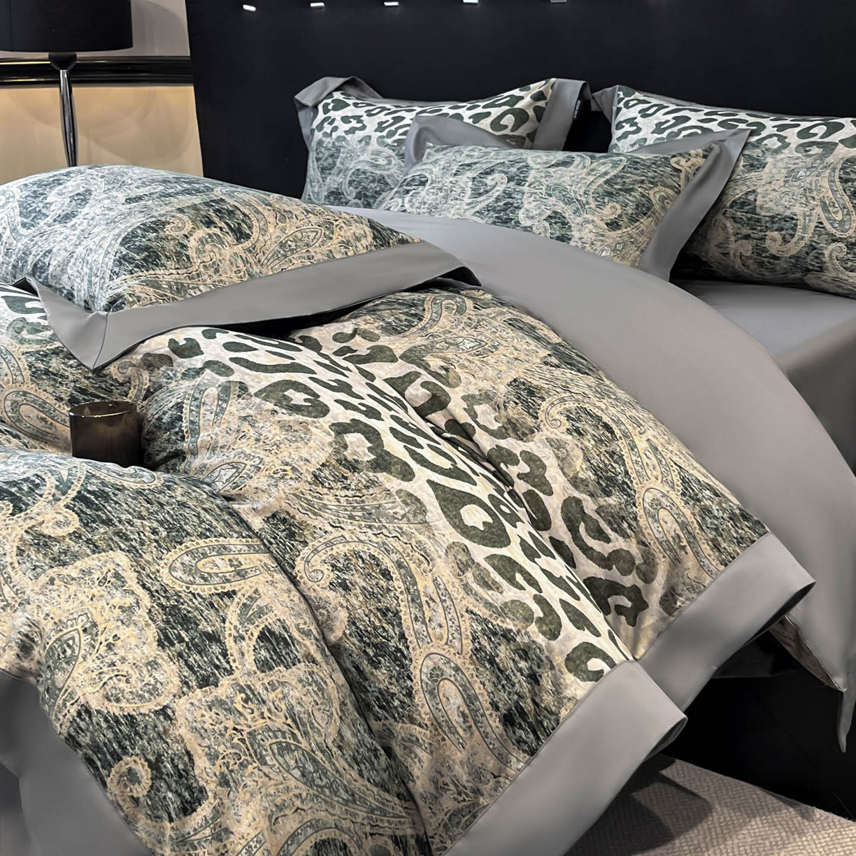 91家纺网 家纺一手货源 找家纺 （总）博纳家纺 2026新款正宗60支纯棉 活性数码印花 宽边高级简奢 撞色拼角 纯棉四件套