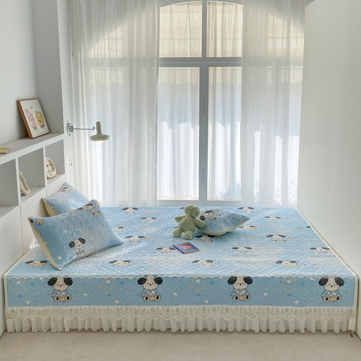 91家纺网 家纺一手货源 找家纺 一电 2026新款定做纯棉榻榻米床盖 防滑A类四季通用夹棉炕罩 软垫大炕专用床单 斑点狗