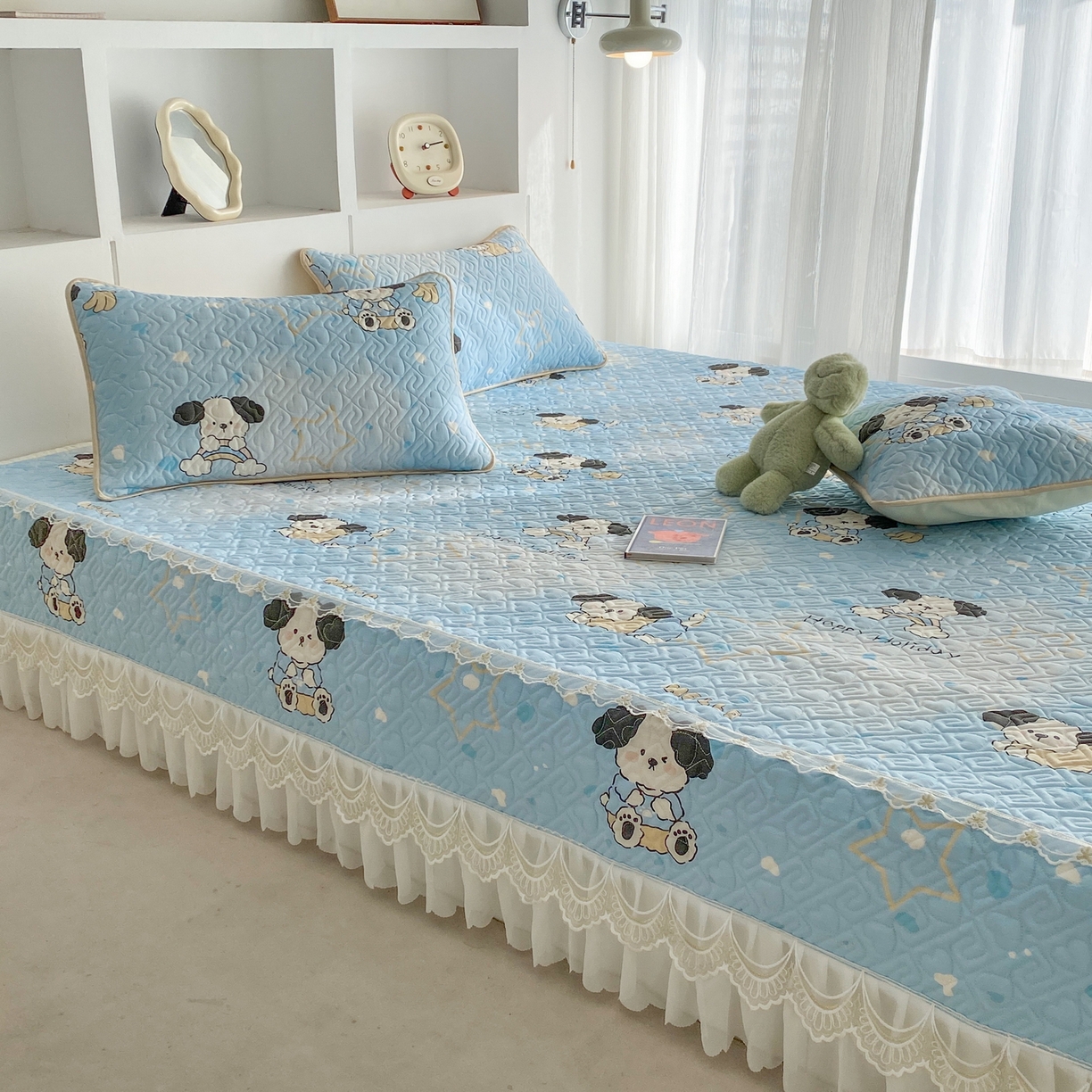 91家纺网 家纺一手货源 找家纺 一电 2026新款定做纯棉榻榻米床盖 防滑A类四季通用夹棉炕罩 软垫大炕专用床单 斑点狗