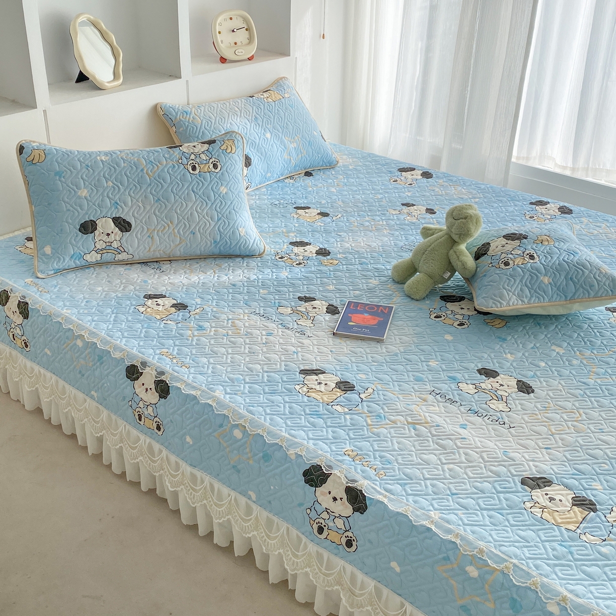 91家纺网 家纺一手货源 找家纺 一电 2026新款定做纯棉榻榻米床盖 防滑A类四季通用夹棉炕罩 软垫大炕专用床单 斑点狗