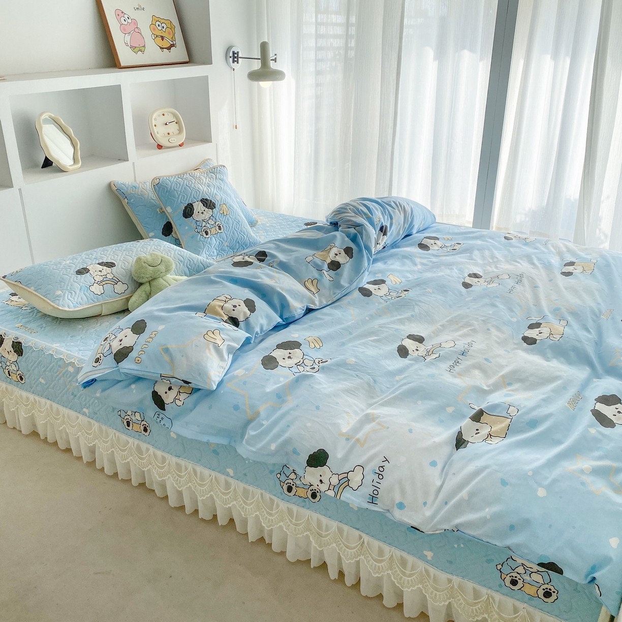 91家纺网 家纺一手货源 找家纺 一电 2026新款定做纯棉榻榻米床盖 防滑A类四季通用夹棉炕罩 软垫大炕专用床单 斑点狗