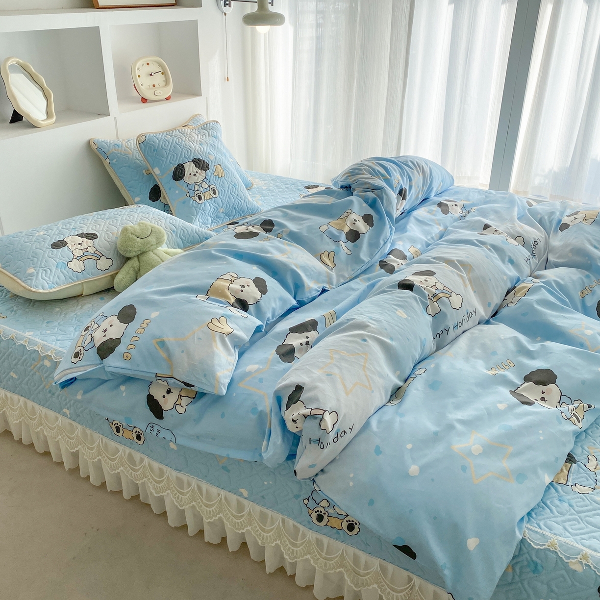 91家纺网 家纺一手货源 找家纺 一电 2026新款定做纯棉榻榻米床盖 防滑A类四季通用夹棉炕罩 软垫大炕专用床单 斑点狗