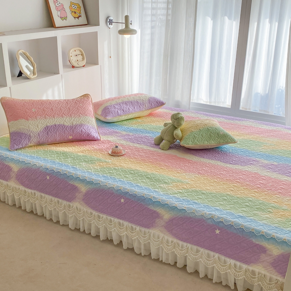 91家纺网 家纺一手货源 找家纺 一电 2026新款定做纯棉榻榻米床盖 防滑A类四季通用夹棉炕罩 软垫大炕专用床单 彩色天空