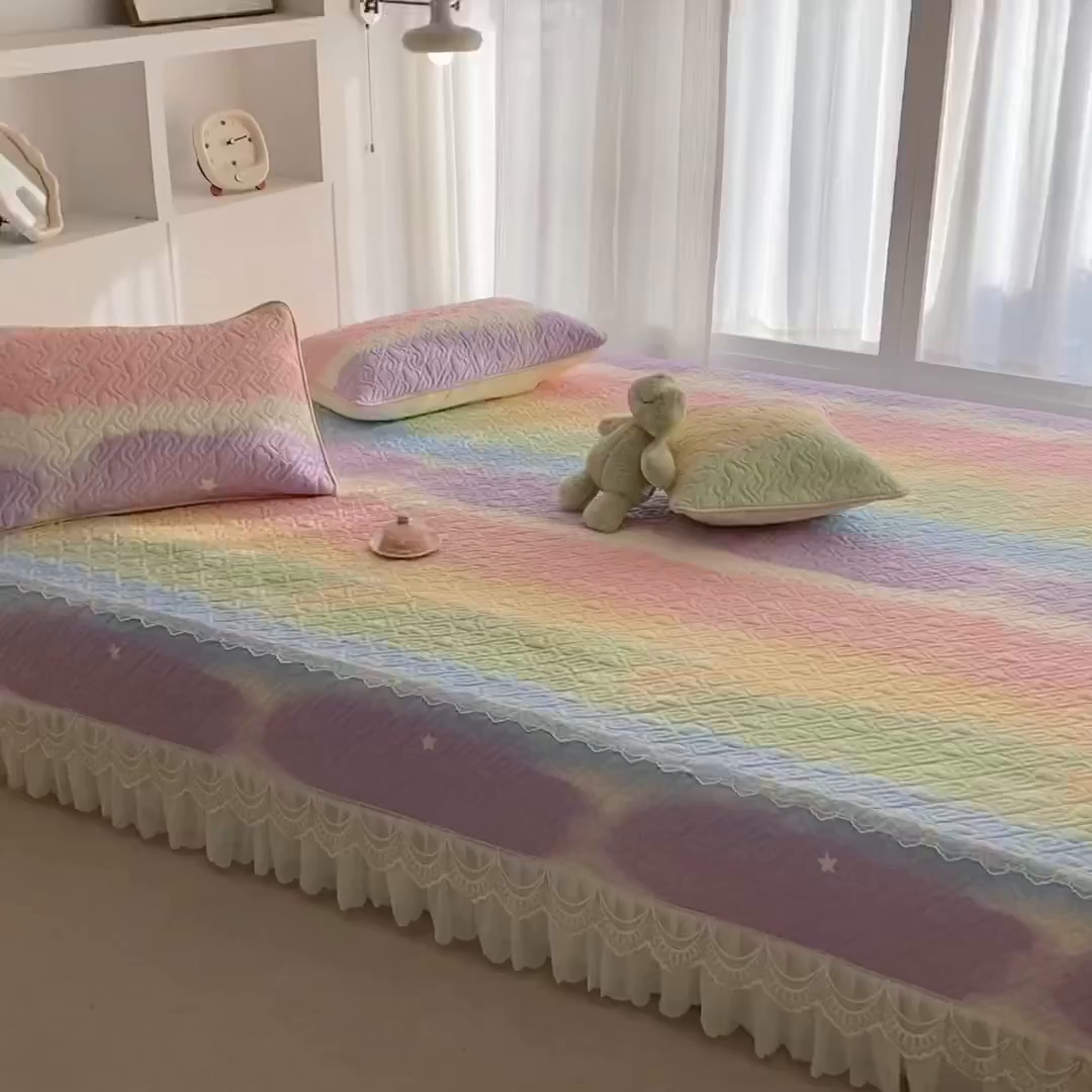 91家纺网 家纺一手货源 找家纺 一电 2026新款定做纯棉榻榻米床盖 防滑A类四季通用夹棉炕罩 软垫大炕专用床单 彩色天空
